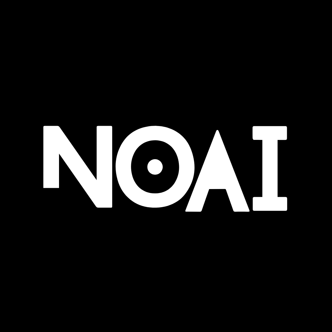 NOAI Logo with the words "NOAI". The N is partially cut, the O has a dot in it, and the A is filled in halfway. We did that so we didn't seem like an activist, AI-hating, cult.